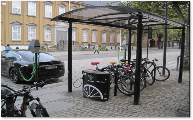 Fotoet viser et parkeringsanlegg under tak.