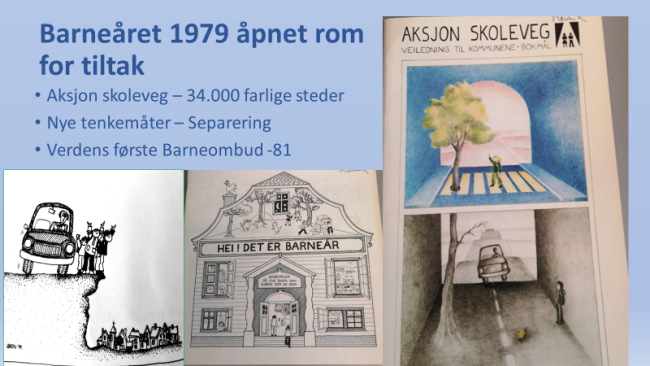 Figuren viser ulike illustrasjoner av kampanjemateriell fra &laquo;Barne&aring;ret 1979&raquo; og &laquo;Aksjon skoleveg&raquo;.