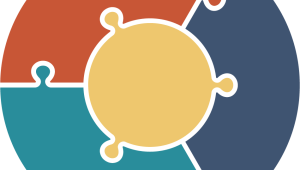 Logoen til tettstedspakker.Figuren viser en sirkel som er formet som et puslespill.